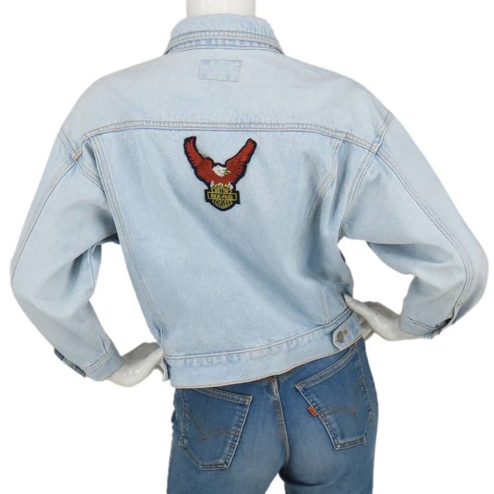 Vintage Jordache Light Wash Harley Davidson Eagle Trucker Denim Jean Jacket